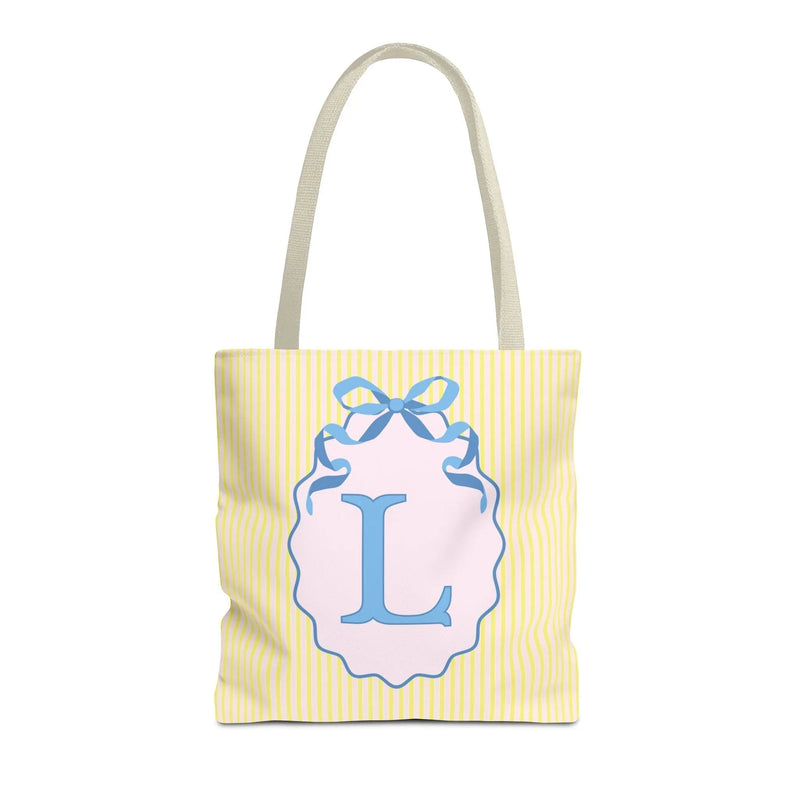 Peppy Initial Tote Bag with Initial and Cute Bow, Boho Hydrangea Flowers: L - BIG FRENCHIES