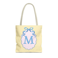 Peppy Initial Tote Bag with Initial and Cute Bow, Boho Hydrangea Flowers: M - BIG FRENCHIES