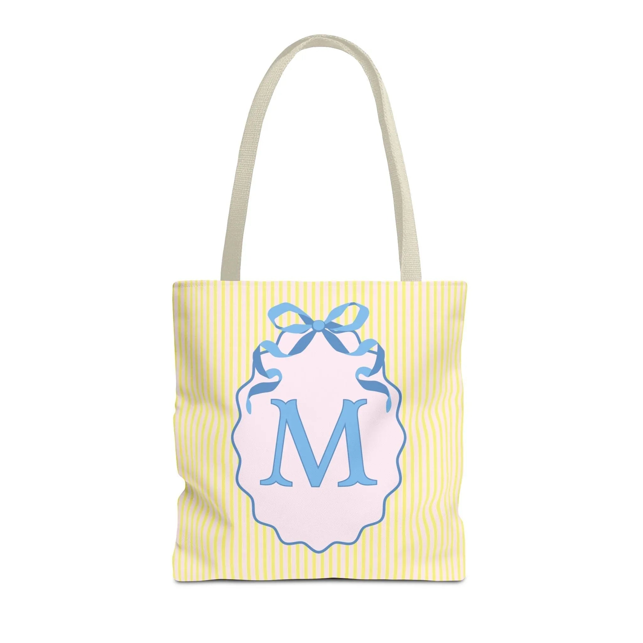 Peppy Initial Tote Bag with Initial and Cute Bow, Boho Hydrangea Flowers: M - BIG FRENCHIES