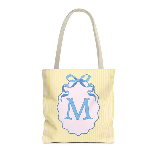 Peppy Initial Tote Bag with Initial and Cute Bow, Boho Hydrangea Flowers: M - BIG FRENCHIES