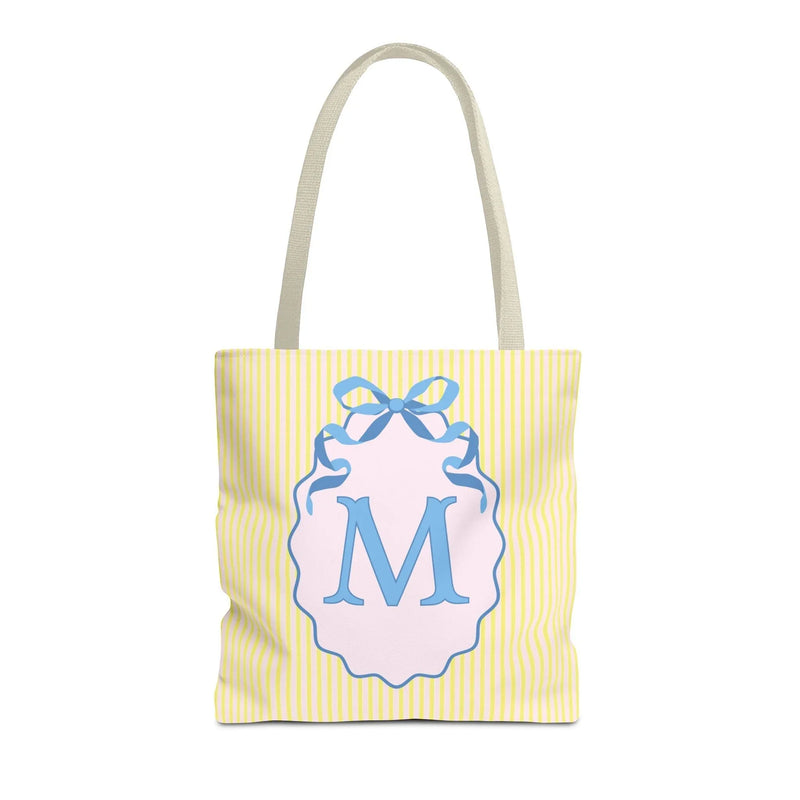 Peppy Initial Tote Bag with Initial and Cute Bow, Boho Hydrangea Flowers: M - BIG FRENCHIES