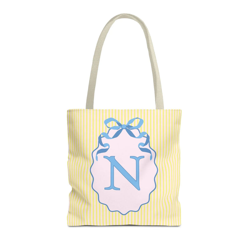 Peppy Initial Tote Bag with Initial and Cute Bow, Boho Hydrangea Flowers: N - BIG FRENCHIES