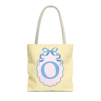 Peppy Initial Tote Bag with Initial and Cute Bow, Boho Hydrangea Flowers: O - BIG FRENCHIES