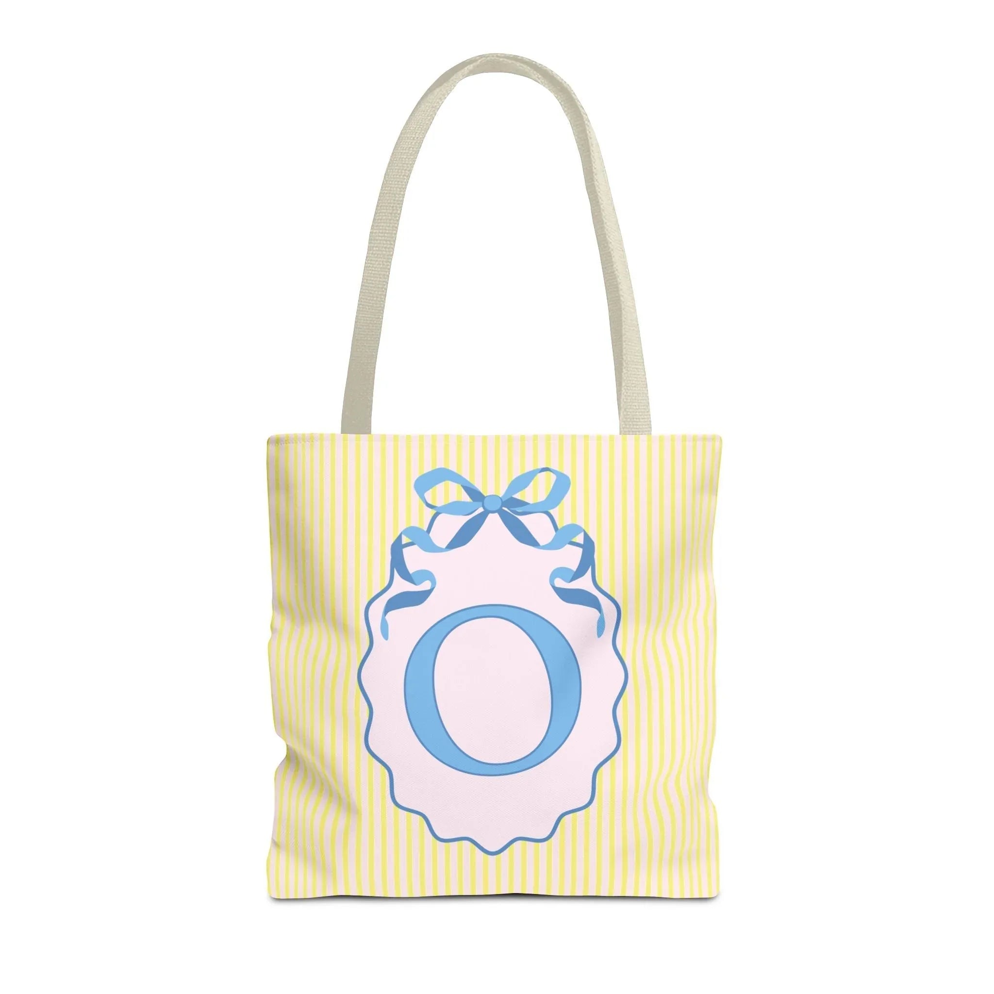 Peppy Initial Tote Bag with Initial and Cute Bow, Boho Hydrangea Flowers: O - BIG FRENCHIES