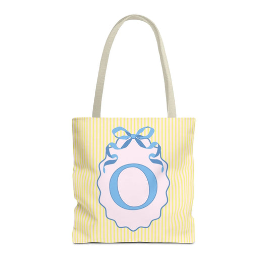 Peppy Initial Tote Bag with Initial and Cute Bow, Boho Hydrangea Flowers: O - BIG FRENCHIES