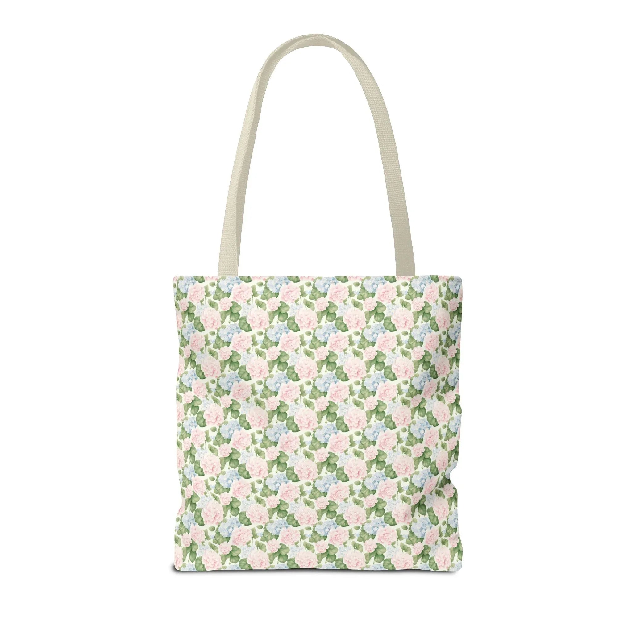 Peppy Initial Tote Bag with Initial and Cute Bow, Boho Hydrangea Flowers: P - BIG FRENCHIES