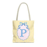 Peppy Initial Tote Bag with Initial and Cute Bow, Boho Hydrangea Flowers: P - BIG FRENCHIES