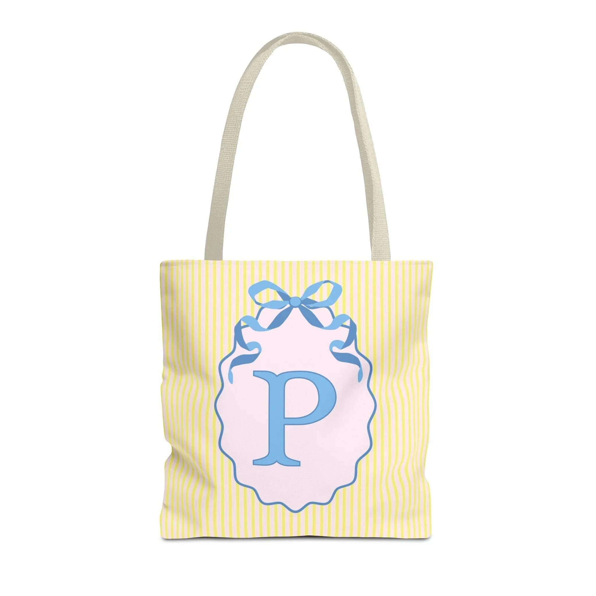 Peppy Initial Tote Bag with Initial and Cute Bow, Boho Hydrangea Flowers: P - BIG FRENCHIES