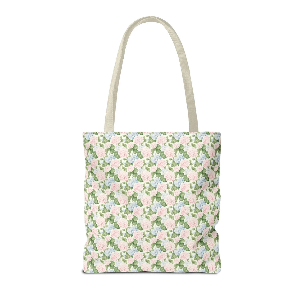 Peppy Initial Tote Bag with Initial and Cute Bow, Boho Hydrangea Flowers: Q - BIG FRENCHIES