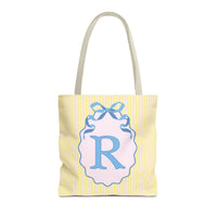 Peppy Initial Tote Bag with Initial and Cute Bow, Boho Hydrangea Flowers: R - BIG FRENCHIES