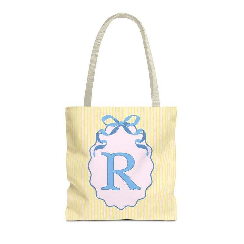 Peppy Initial Tote Bag with Initial and Cute Bow, Boho Hydrangea Flowers: R - BIG FRENCHIES
