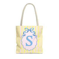 Peppy Initial Tote Bag with Initial and Cute Bow, Boho Hydrangea Flowers: S - BIG FRENCHIES