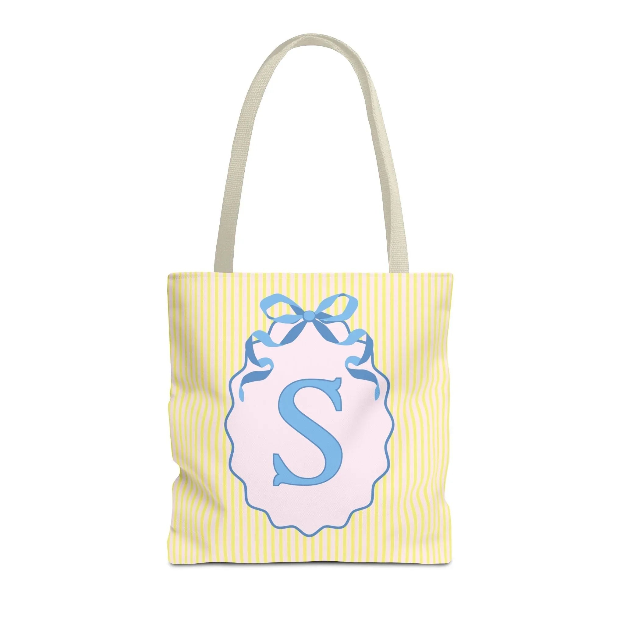 Peppy Initial Tote Bag with Initial and Cute Bow, Boho Hydrangea Flowers: S - BIG FRENCHIES