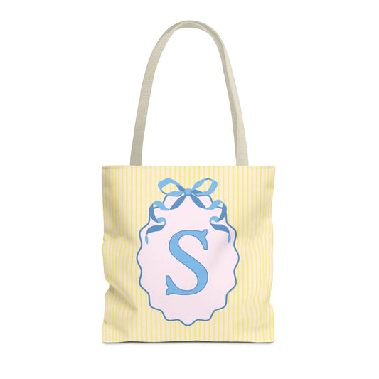 Peppy Initial Tote Bag with Initial and Cute Bow, Boho Hydrangea Flowers: S - BIG FRENCHIES