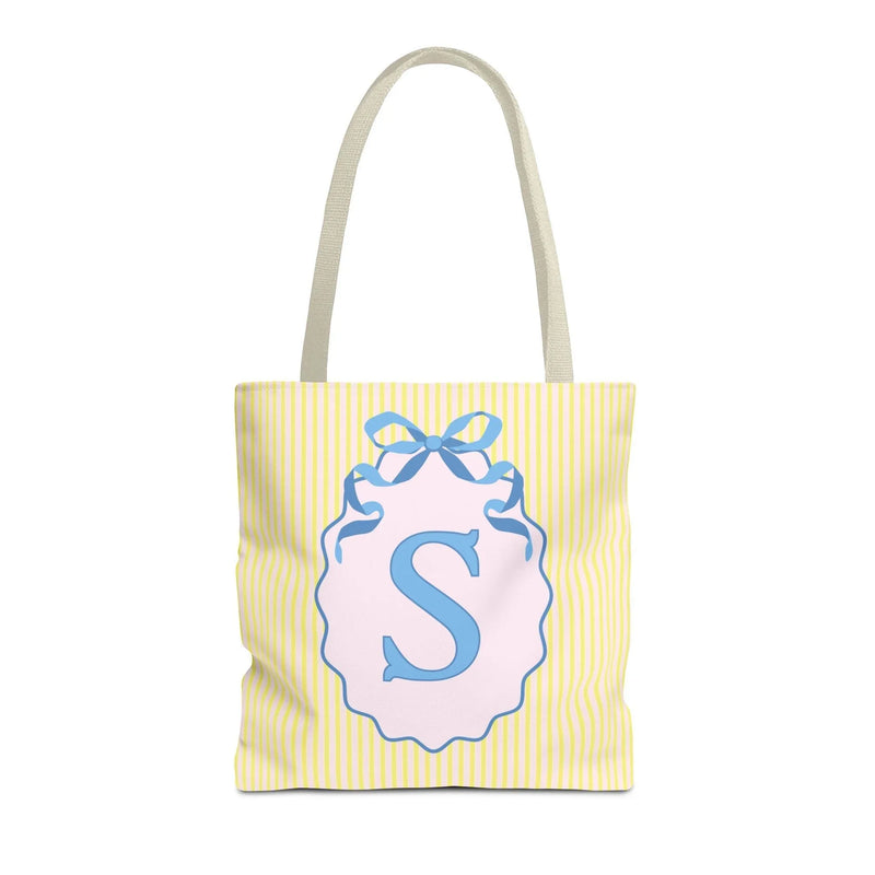 Peppy Initial Tote Bag with Initial and Cute Bow, Boho Hydrangea Flowers: S - BIG FRENCHIES