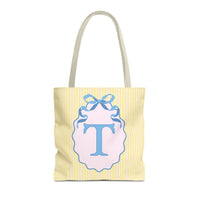 Peppy Initial Tote Bag with Initial and Cute Bow, Boho Hydrangea Flowers: T - BIG FRENCHIES