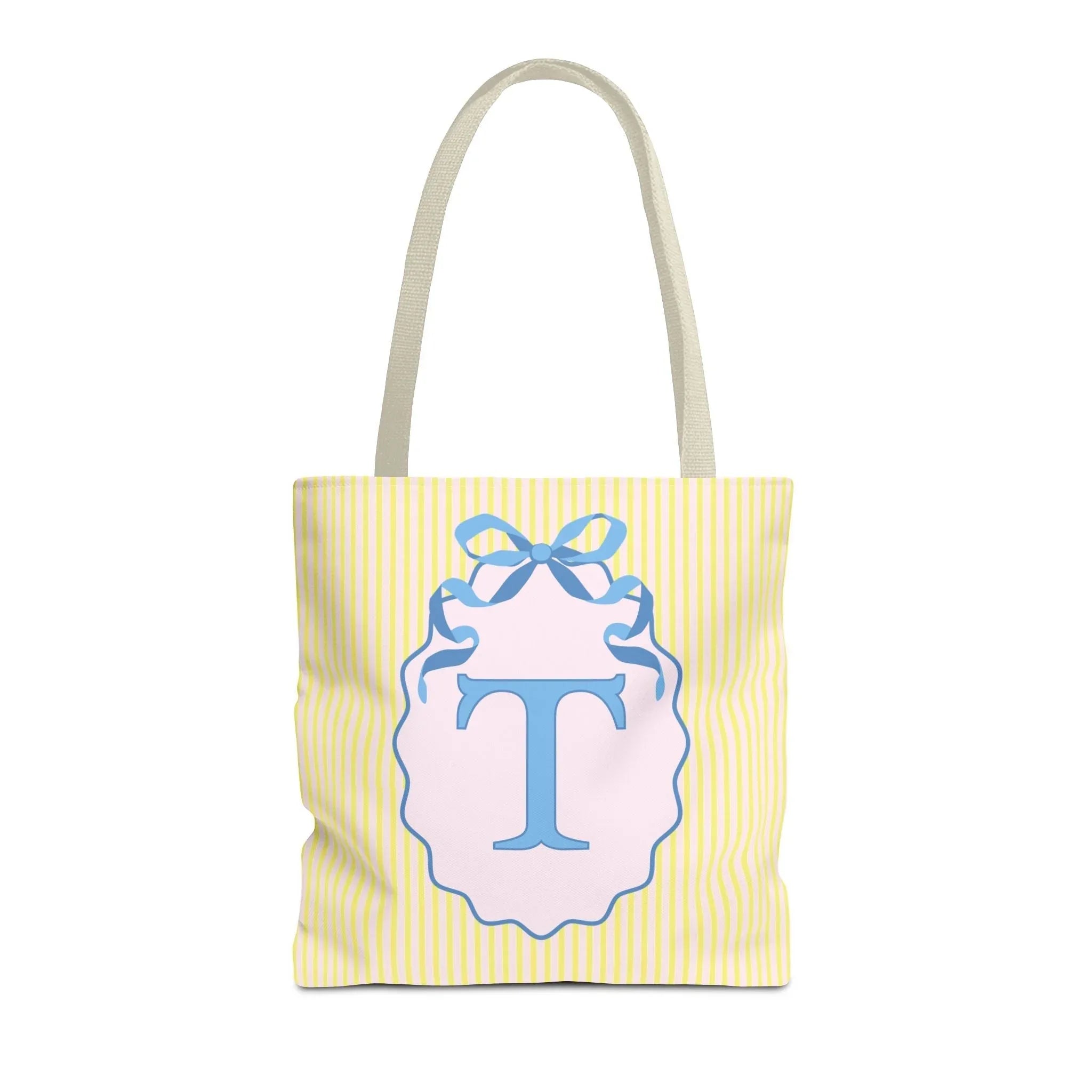 Peppy Initial Tote Bag with Initial and Cute Bow, Boho Hydrangea Flowers: T - BIG FRENCHIES