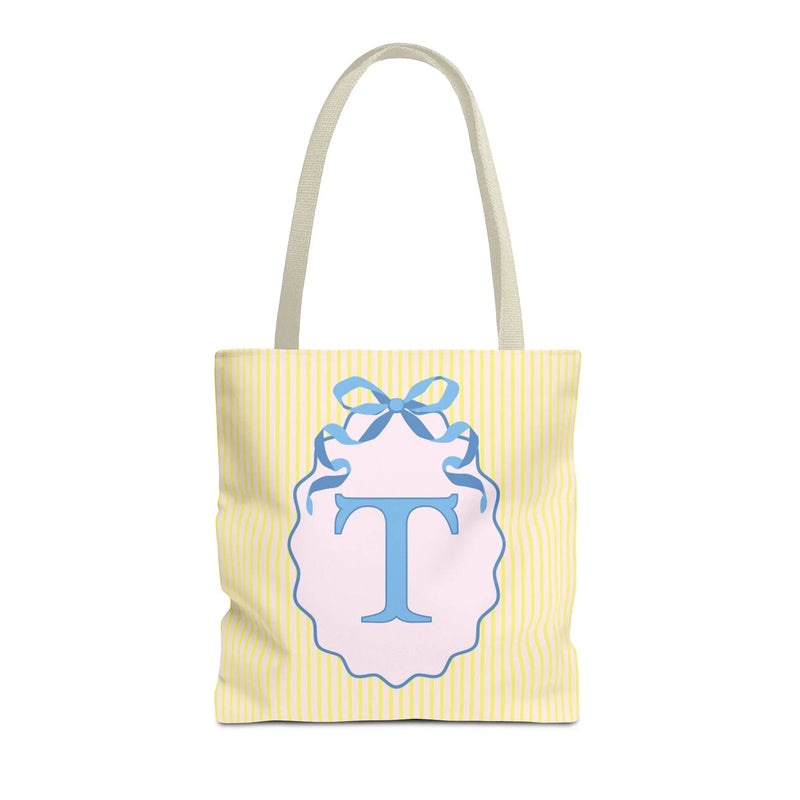 Peppy Initial Tote Bag with Initial and Cute Bow, Boho Hydrangea Flowers: T - BIG FRENCHIES