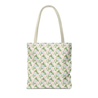 Peppy Initial Tote Bag with Initial and Cute Bow, Boho Hydrangea Flowers: U