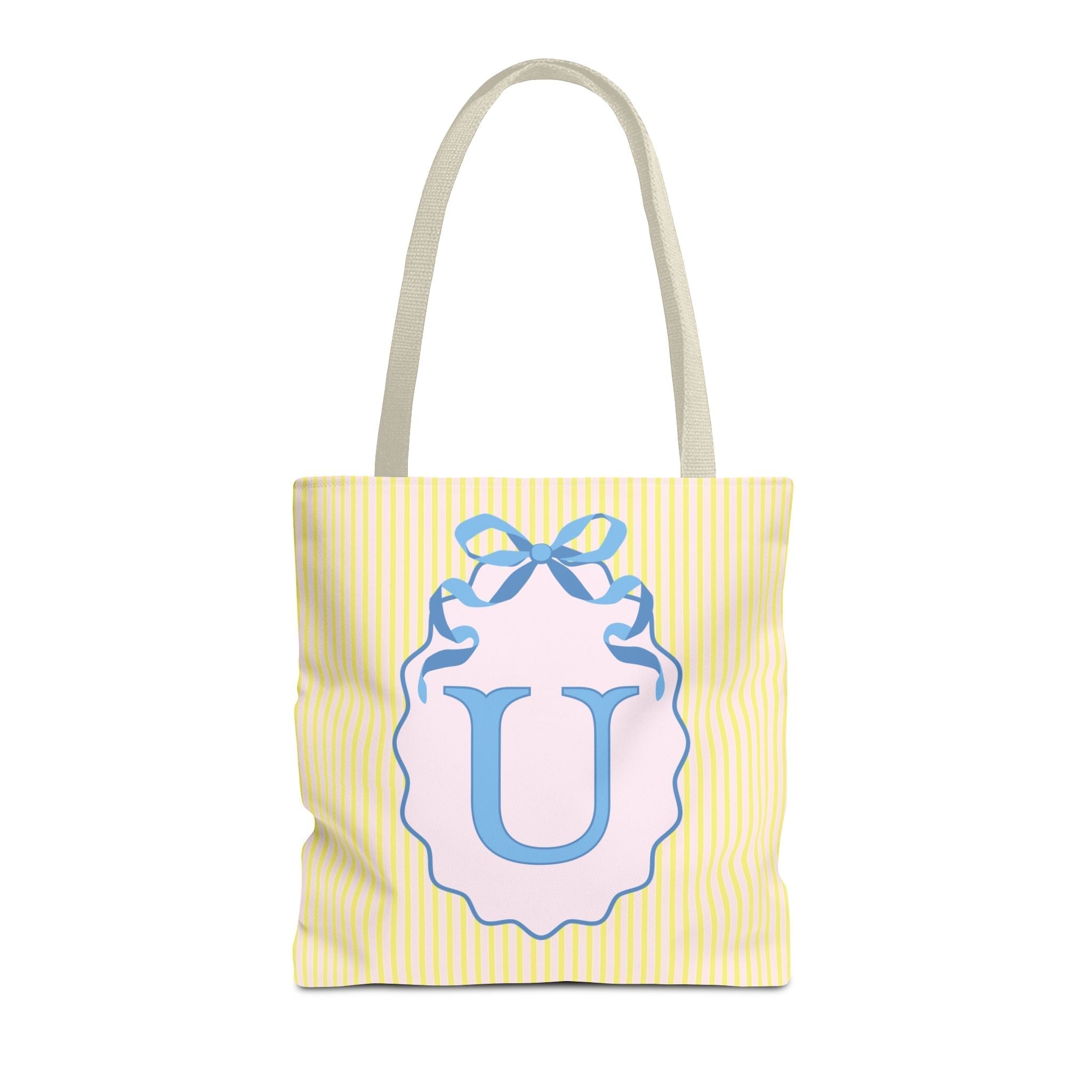 Peppy Initial Tote Bag with Initial and Cute Bow, Boho Hydrangea Flowers: U