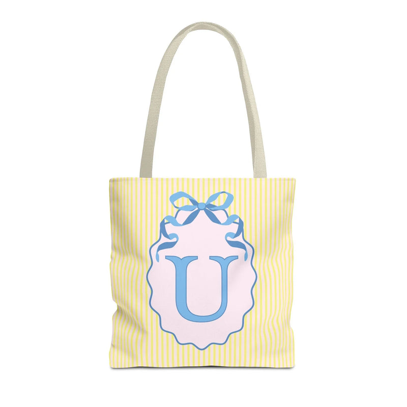 Peppy Initial Tote Bag with Initial and Cute Bow, Boho Hydrangea Flowers: U - BIG FRENCHIES