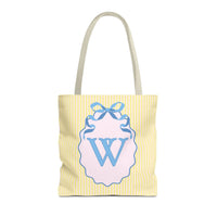 Peppy Initial Tote Bag with Initial and Cute Bow, Boho Hydrangea Flowers: W - BIG FRENCHIES