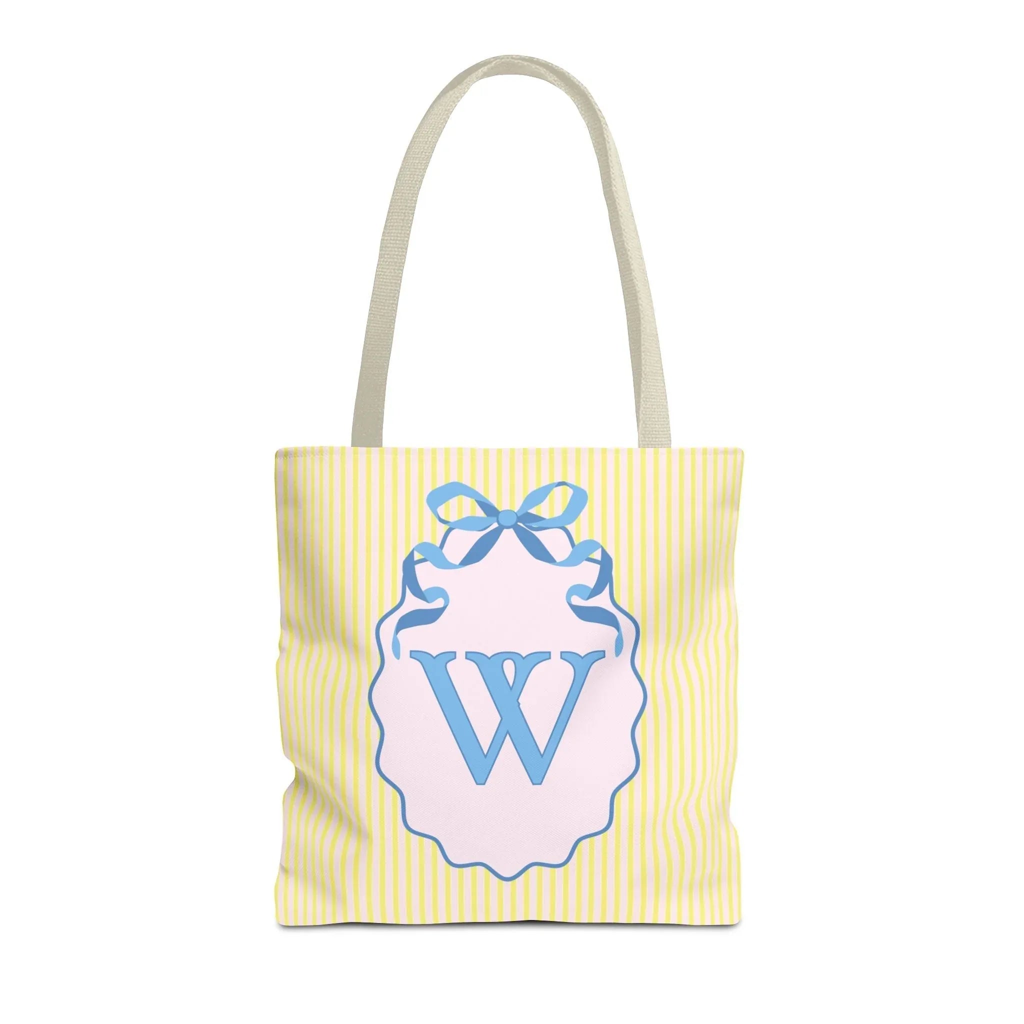 Peppy Initial Tote Bag with Initial and Cute Bow, Boho Hydrangea Flowers: W - BIG FRENCHIES