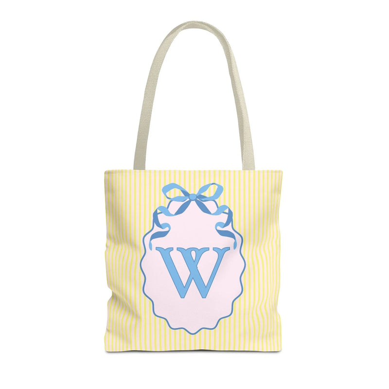 Peppy Initial Tote Bag with Initial and Cute Bow, Boho Hydrangea Flowers: W - BIG FRENCHIES