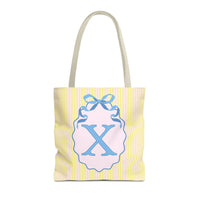 Peppy Initial Tote Bag with Initial and Cute Bow, Boho Hydrangea Flowers: X - BIG FRENCHIES
