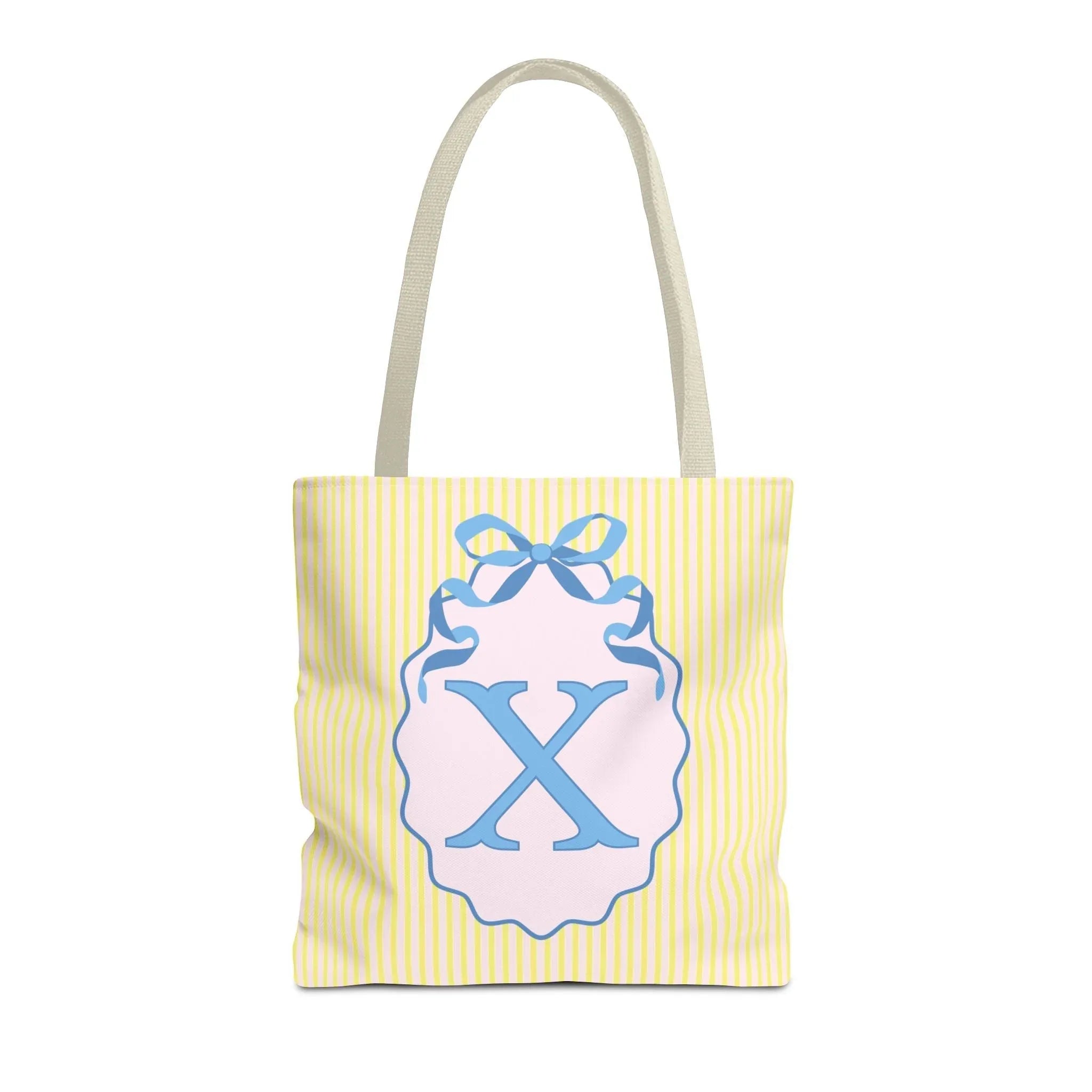Peppy Initial Tote Bag with Initial and Cute Bow, Boho Hydrangea Flowers: X - BIG FRENCHIES