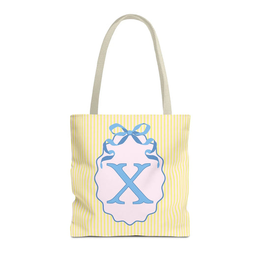 Peppy Initial Tote Bag with Initial and Cute Bow, Boho Hydrangea Flowers: X - BIG FRENCHIES