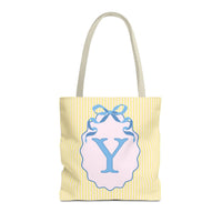 Peppy Initial Tote Bag with Initial and Cute Bow, Boho Hydrangea Flowers: Y - BIG FRENCHIES