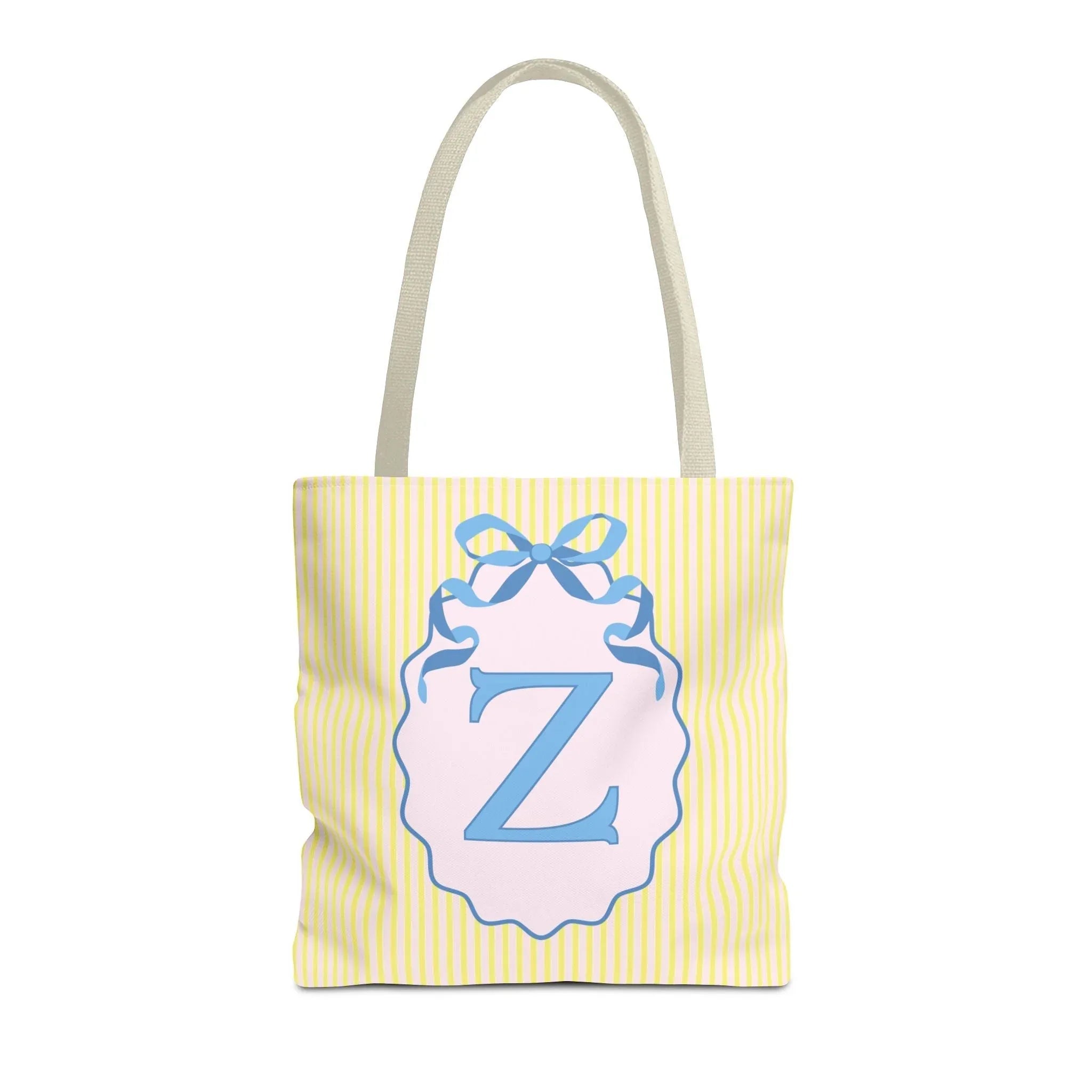 Peppy Initial Tote Bag with Initial and Cute Bow, Boho Hydrangea Flowers: Z - BIG FRENCHIES