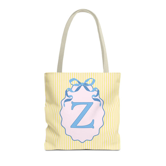 Peppy Initial Tote Bag with Initial and Cute Bow, Boho Hydrangea Flowers: Z - BIG FRENCHIES