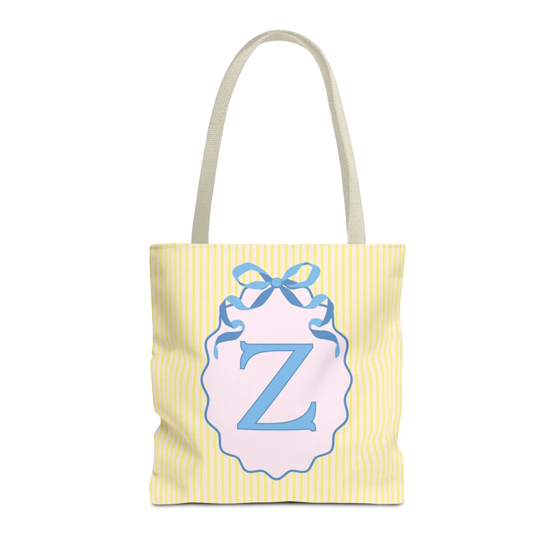 Peppy Initial Tote Bag with Initial and Cute Bow, Boho Hydrangea Flowers: Z - BIG FRENCHIES