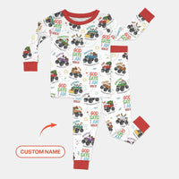 Personalized God Says I Am Christmas Monster Truck Bamboo Two Piece Long Sleeve Pajama Set