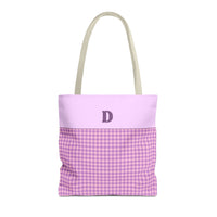 Personalized Initial Tote Bag, Cute Purple Gingham Tote Bag with Initial, Gift for Sister, Matching Wedding or Bachelorette Party Gift: D
