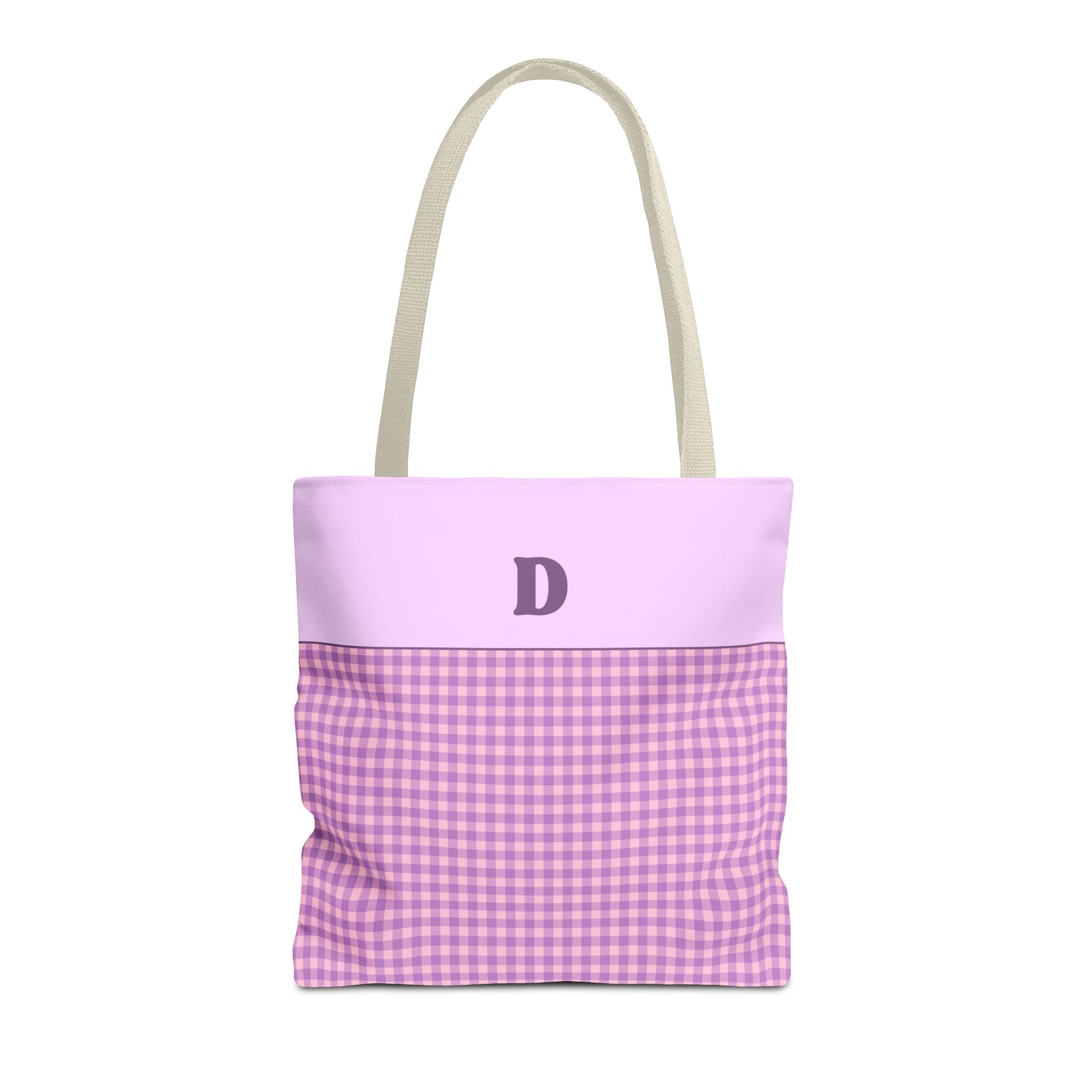 Personalized Initial Tote Bag, Cute Purple Gingham Tote Bag with Initial, Gift for Sister, Matching Wedding or Bachelorette Party Gift: D