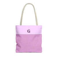 Personalized Initial Tote Bag, Cute Purple Gingham Tote Bag with Initial, Gift for Sister, Matching Wedding or Bachelorette Party Gift: G