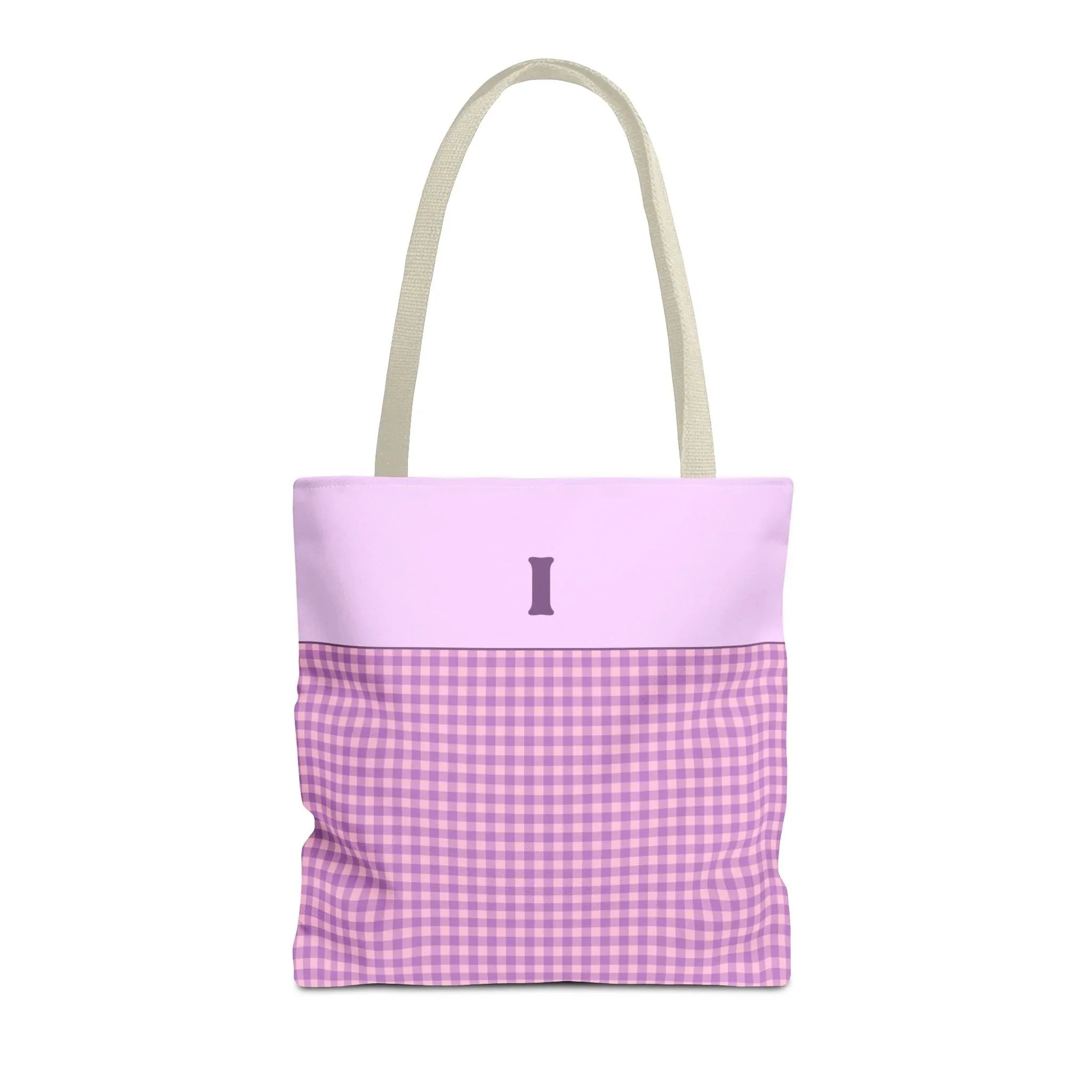 Personalized Initial Tote Bag, Cute Purple Gingham Tote Bag with Initial, Gift for Sister, Matching Wedding or Bachelorette Party Gift: I - BIG FRENCHIES