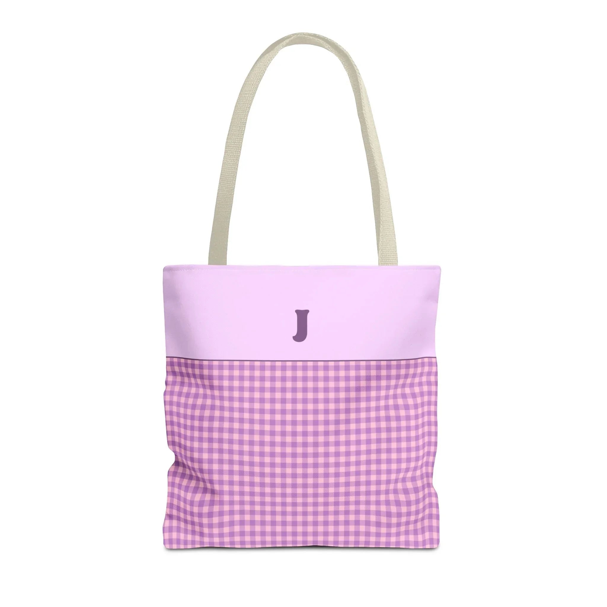Personalized Initial Tote Bag, Cute Purple Gingham Tote Bag with Initial, Gift for Sister, Matching Wedding or Bachelorette Party Gift: J - BIG FRENCHIES