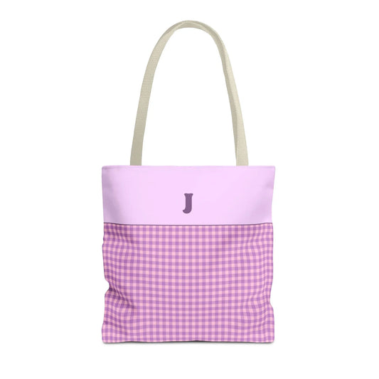 Personalized Initial Tote Bag, Cute Purple Gingham Tote Bag with Initial, Gift for Sister, Matching Wedding or Bachelorette Party Gift: J - BIG FRENCHIES