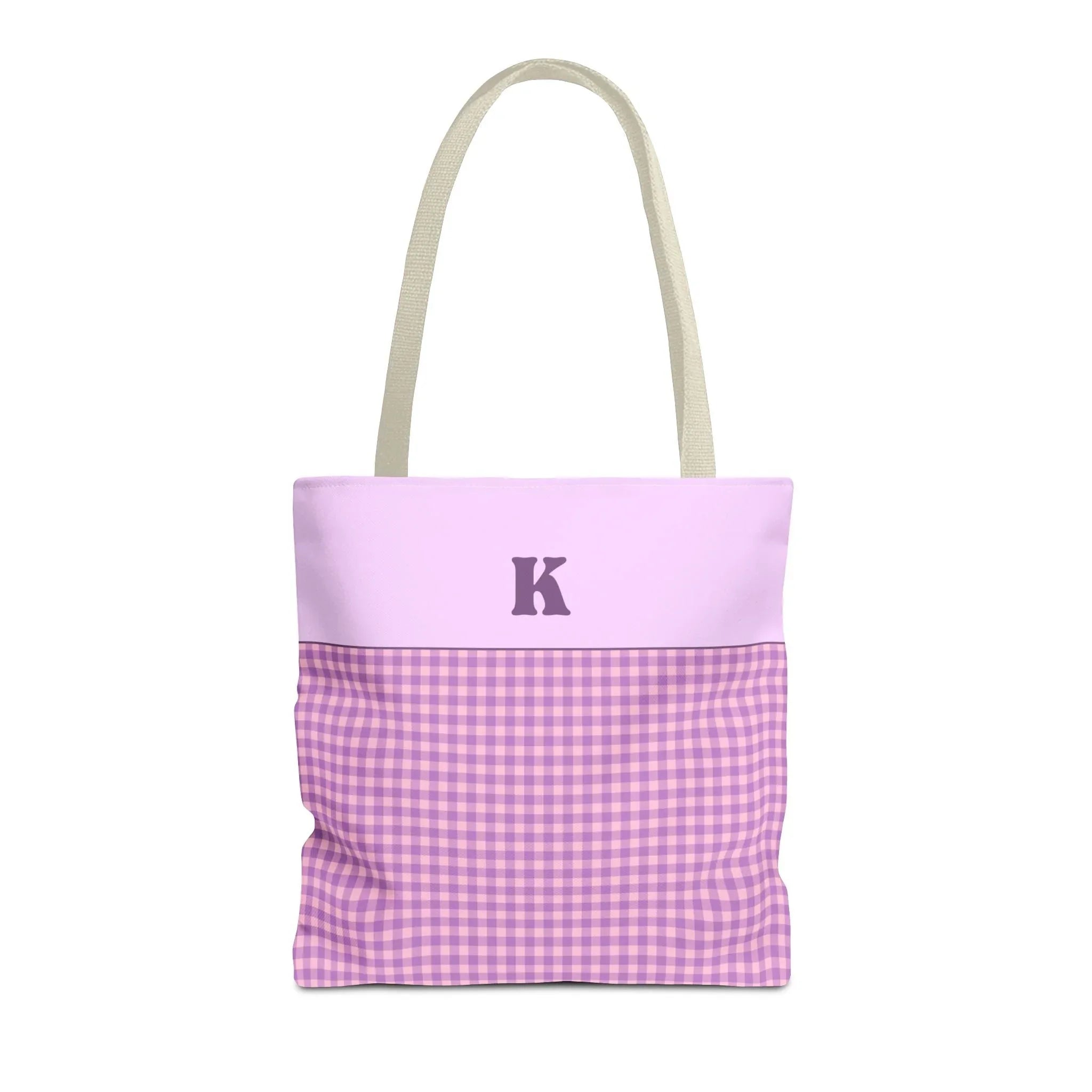 Personalized Initial Tote Bag, Cute Purple Gingham Tote Bag with Initial, Gift for Sister, Matching Wedding or Bachelorette Party Gift: K - BIG FRENCHIES