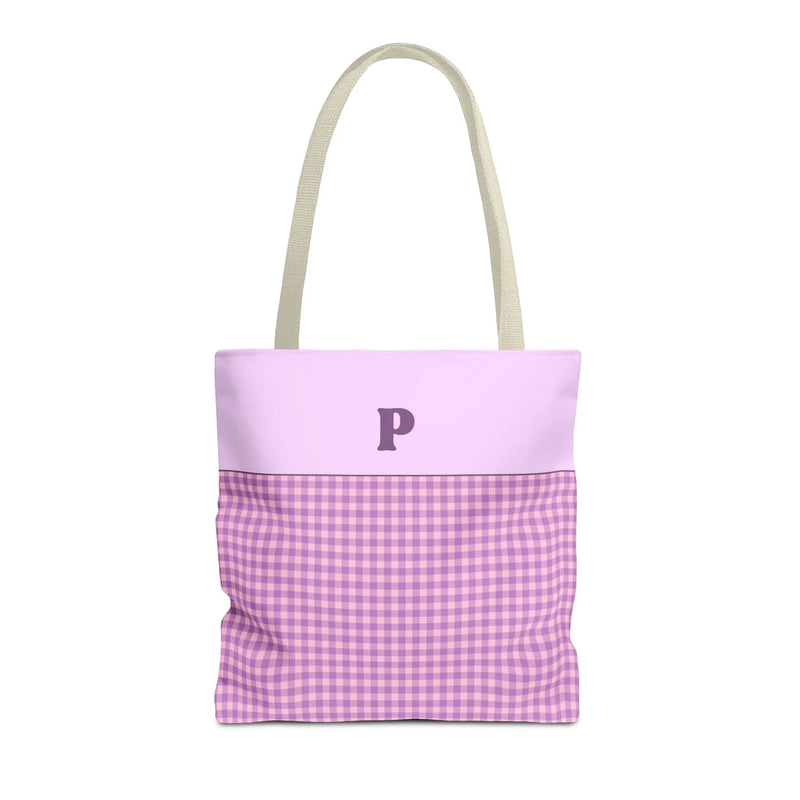 Personalized Initial Tote Bag, Cute Purple Gingham Tote Bag with Initial, Gift for Sister, Matching Wedding or Bachelorette Party Gift: P - BIG FRENCHIES