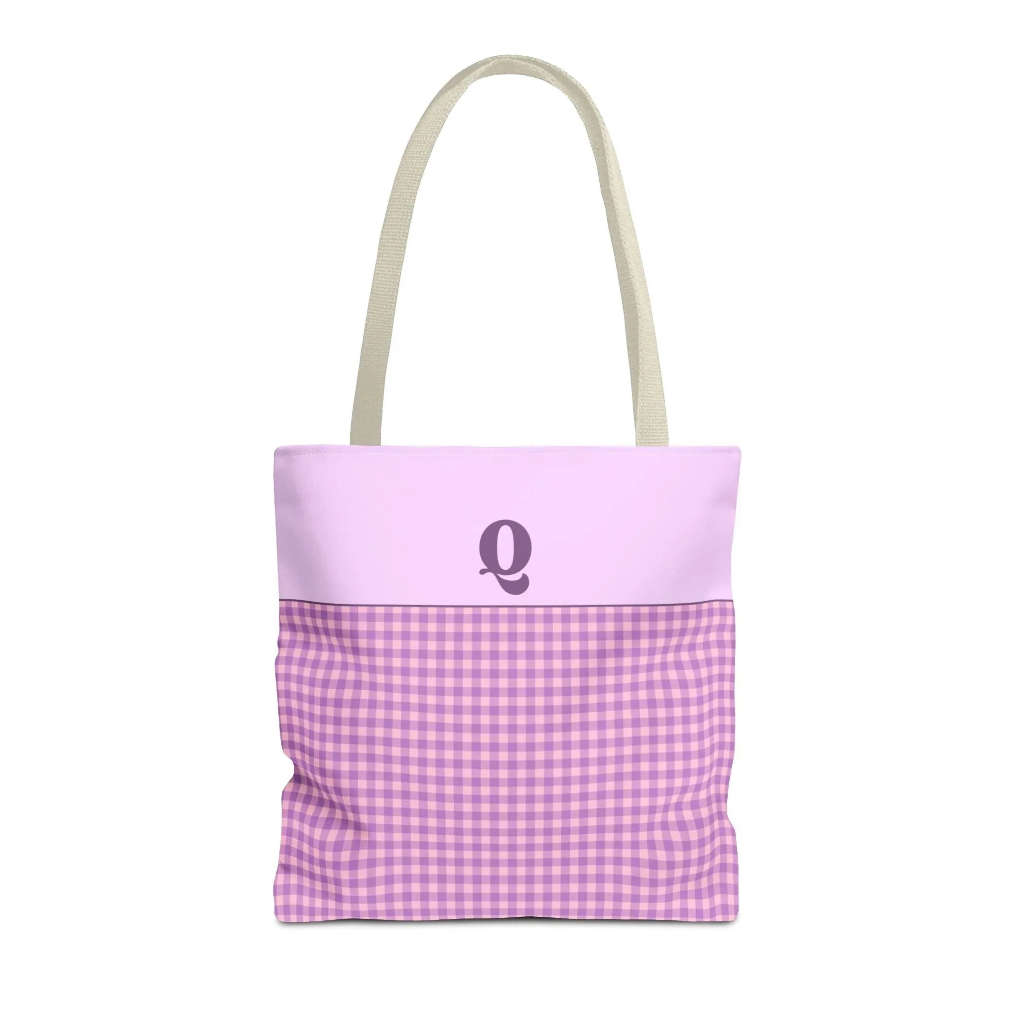 Personalized Initial Tote Bag, Cute Purple Gingham Tote Bag with Initial, Gift for Sister, Matching Wedding or Bachelorette Party Gift: Q - BIG FRENCHIES