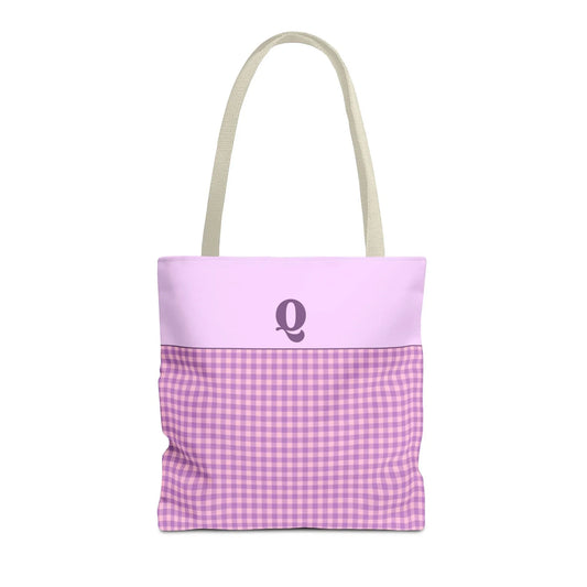 Personalized Initial Tote Bag, Cute Purple Gingham Tote Bag with Initial, Gift for Sister, Matching Wedding or Bachelorette Party Gift: Q - BIG FRENCHIES