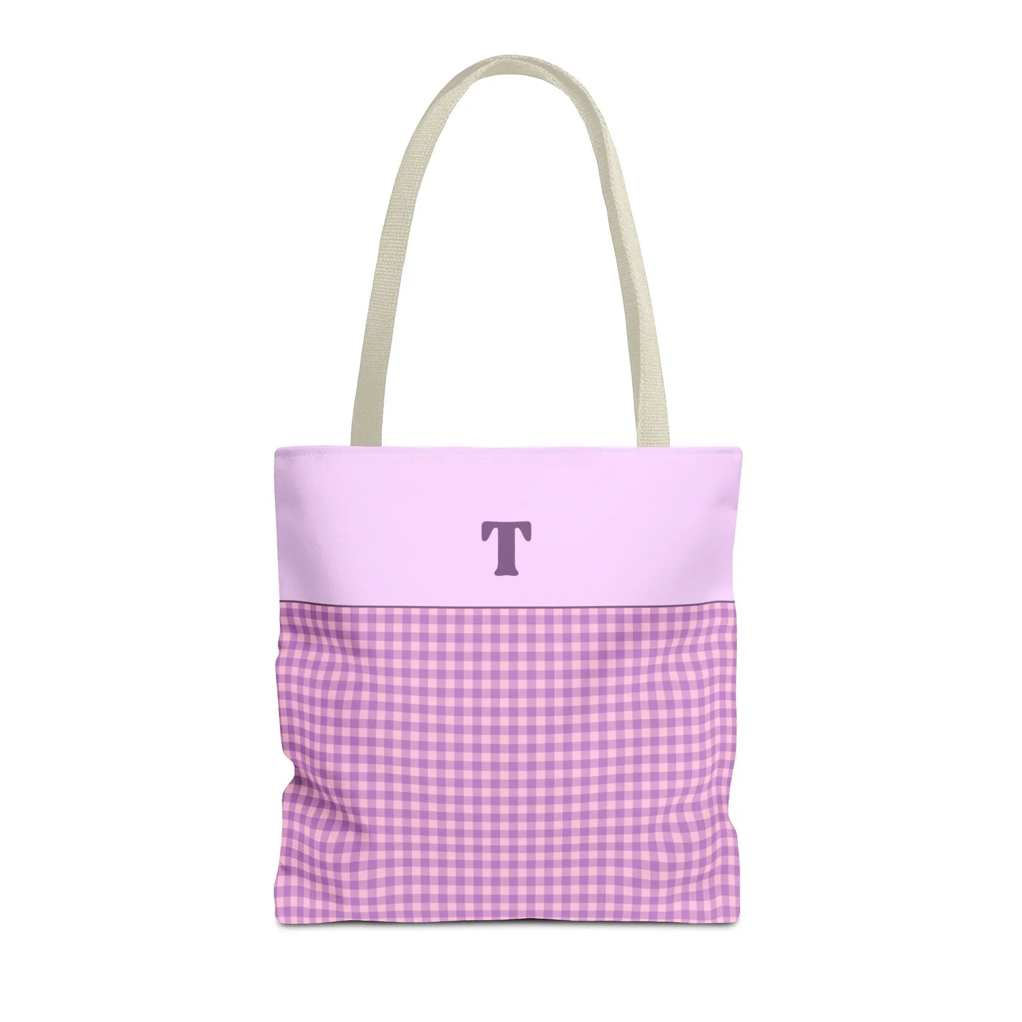 Personalized Initial Tote Bag, Cute Purple Gingham Tote Bag with Initial, Gift for Sister, Matching Wedding or Bachelorette Party Gift: T - BIG FRENCHIES