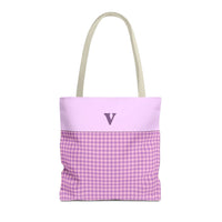 Personalized Initial Tote Bag, Cute Purple Gingham Tote Bag with Initial, Gift for Sister, Matching Wedding or Bachelorette Party Gift: V - BIG FRENCHIES