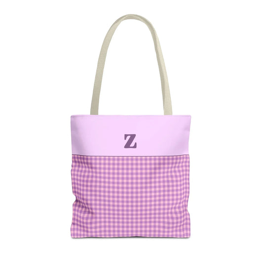 Personalized Initial Tote Bag, Cute Purple Gingham Tote Bag with Initial, Gift for Sister, Matching Wedding or Bachelorette Party Gift: Z - BIG FRENCHIES