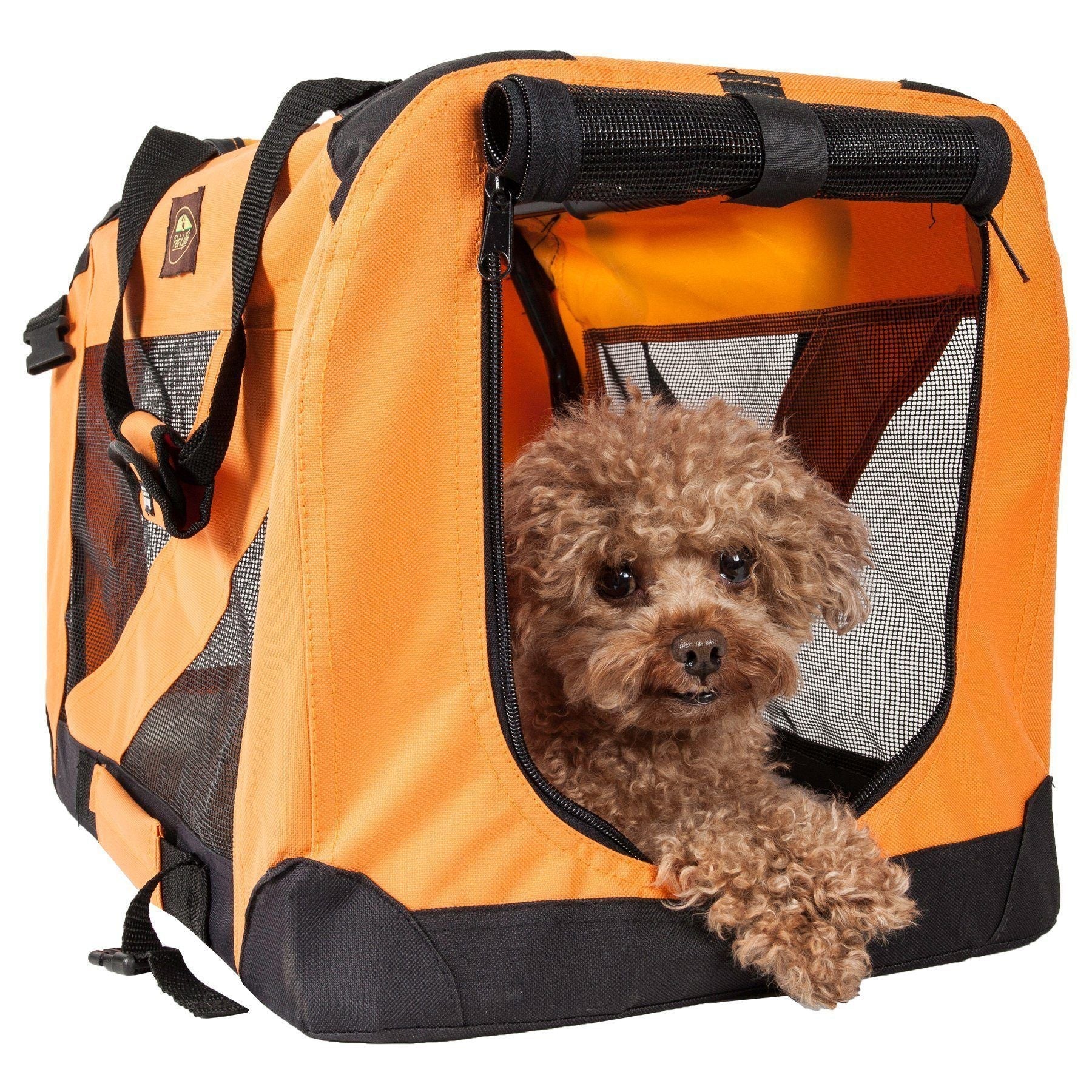 Pet Life ® '360° Vista View' Zippered Soft Folding Collapsible Durable Metal Framed Pet Dog Crate House Carrier - BIG FRENCHIES